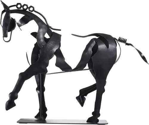 SunBlogs Art Estatua de caballo hecha a mano, decoración rústica única para oficina y hogar, escultura de metal 100% pintada a mano, regalo perfecto