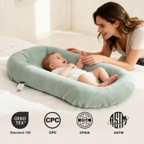 Miniatura 2 de Tumbona infantil, funda para nido de bebé, algodón suave e interior impermeable, asiento de piso para bebé para el tiempo boca abajo, tumbona