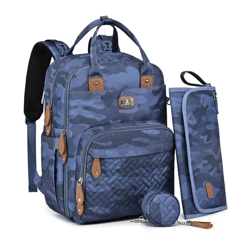 Dikaslon Mochila para pañales con cambiador portátil, funda para chupete y correas para cochecito, bolsas de bebé unisex grandes para niños y niñas,
