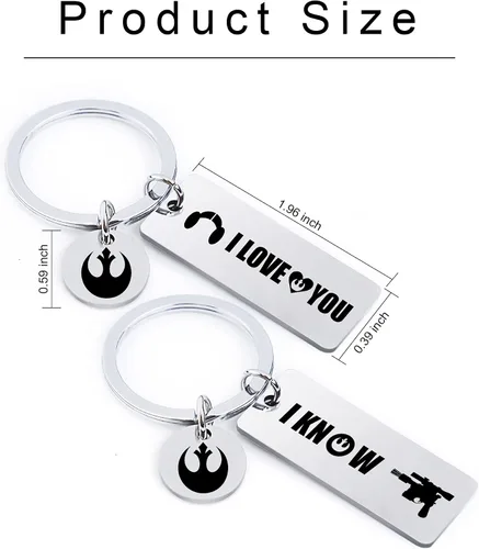 Miniatura 2 de Cualque Llavero de estrella con texto en inglés I Love You I Know 2 unidades llavero de Han y Leia Wars juego de regalos para parejas para novios