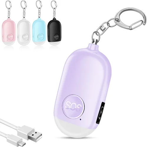 Miniatura 17 de Hion Alarma de seguridad personal para mujeres, recargable de 130 dB, llavero de alarma de autodefensa con linterna LED, seguridad sonora segura