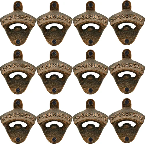 Miniatura 30 de Abrebotellas de cobre vintage montado en la pared de hierro fundido conjunto de cerveza ideal para hombres mujeres (3 piezas)