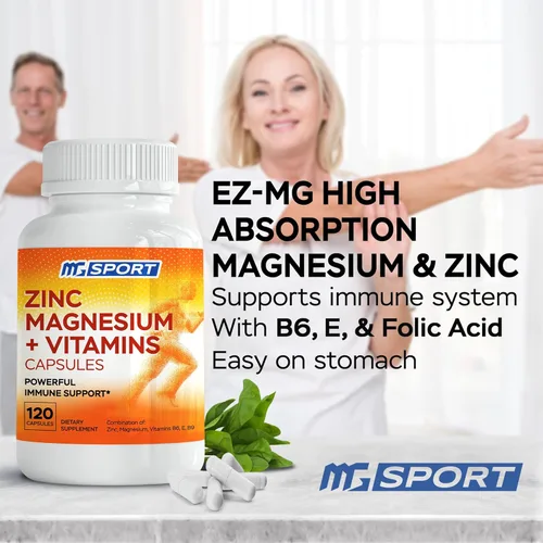 Miniatura 3 de Magnesio, zinc y vitaminas B6, B9, ácido fólico, alta absorción para apoyo inmunológico, recuperación muscular, fácil de poner el estómago, 120