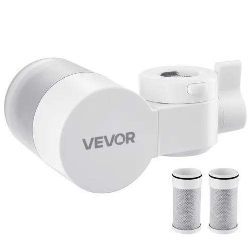 VEVOR Filtro de agua de montaje en grifo, purificador de agua horizontal para grifo de fregadero, filtro de fibra de carbono certificado NSF, Blanco