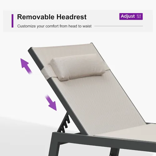 Miniatura 5 de PURPLE LEAF Juego de sillas de lounge al aire libre de gran tamaño de 3 piezas para patio, tumbona para piscina, estructura de aluminio con mesa