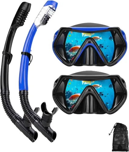 Miniatura 9 de Equipo de esnórquel para adultos, juego de máscara de esnórquel en seco, juego de máscara de buceo para adultos, máscara de buceo panorámica