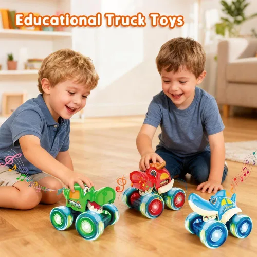Miniatura 6 de Juguetes de Camiones Monstruo, Camiones Monstruo con Luces para Niños de 4-7 años, Coches de Juguete para Niños Pequeños de 1-3 años con Camión