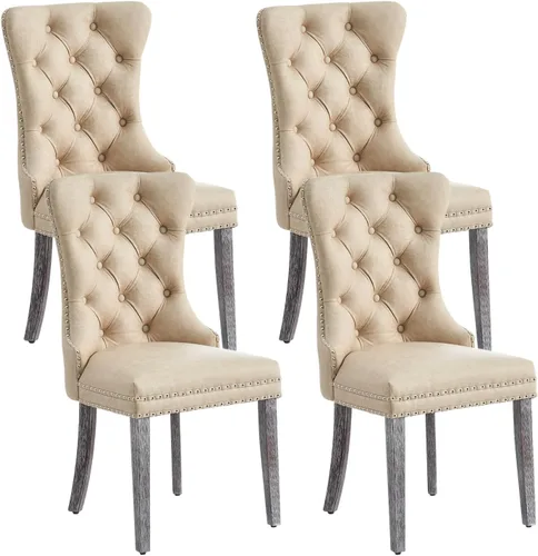 Miniatura 33 de Eifizek Juego de 2 Sillas de Comedor de Terciopelo, Sillas de Comedor Capitoné con Ribete de Tirador de Anillo con Tachuelas, Sillas de Comedor
