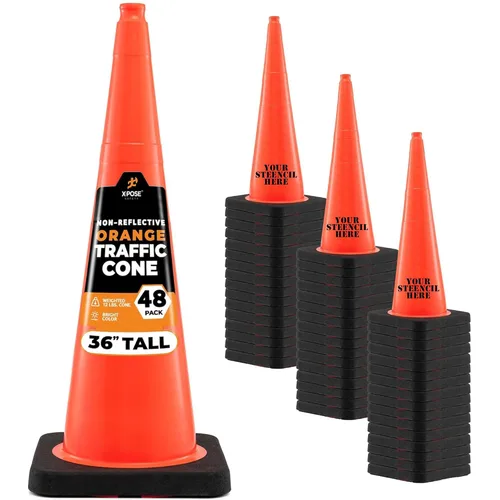 Miniatura 83 de Xpose Safety Cono de tráfico verde lima de 28 pulgadas, paquete de 4, cono de seguridad de PVC de alta calidad para estacionamiento, precaución