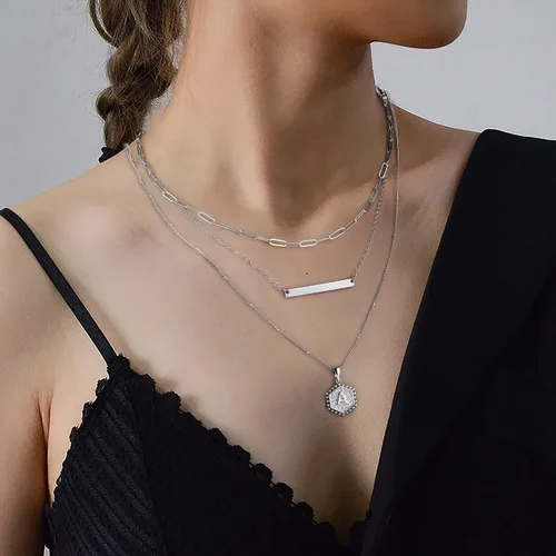 Miniatura 3 de Turandoss Collares de plata con iniciales en capas para mujer, chapado en oro blanco de 14 quilates, collar de cadena de clip con dije de letra