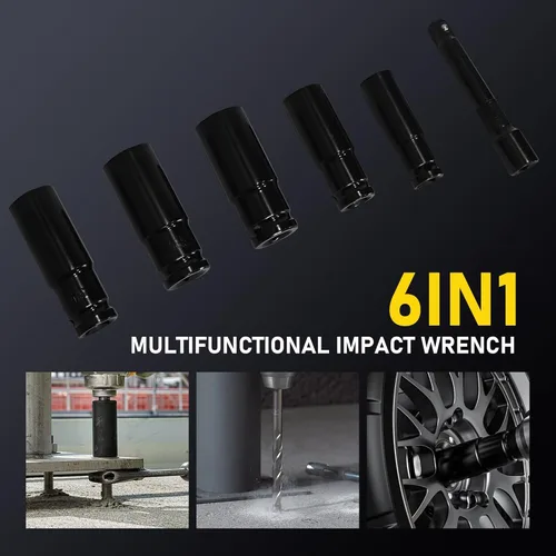 Miniatura 6 de Llaves de impacto eléctricas, llave de impacto inalámbrica de 1/2 pulgada, kit de pistola de impacto de potencia con 1000 N.m, destornillador