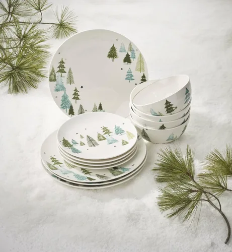 Miniatura 7 de Lenox 893565 Balsam Lane - Juego de vajilla de 12 piezas, verde, Navidad, alojamiento navideño