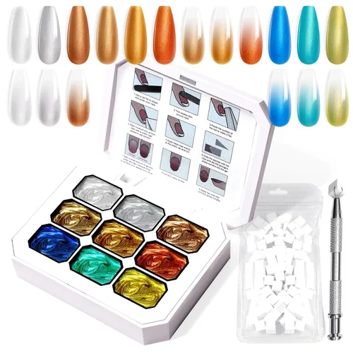 Miniatura 31 de Juego de esmaltes de gel con gradiente, 9 colores ombre, esmalte de gel para uñas rojo, marrón, azul claro, rosa, esponjado para pigmento, Pat Aura