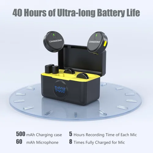 Miniatura 7 de LIANGSTAR Micrófono Lavalier inalámbrico para iPhone/Android, mini micrófono con estuche de carga con cancelación de ruido, duración de la batería