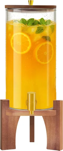 Miniatura 8 de Dispensador de bebidas de vidrio, dispensador de bebidas de 1.5 galones con soporte, dispensador de limonada con grifo de acero inoxidable, Soporte