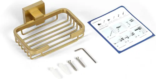 SEIDO Jabonera dorada para ducha, soporte de jabón de acero inoxidable 304 con doble bloqueo, soporte de barra de jabón de montaje en pared para