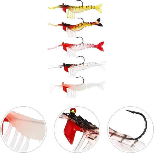 Miniatura 7 de INOOMP 5 uds. Señuelos de camarón de pesca luminosos Señuelos de camarón de PVC Señuelos de pesca cebos falsos de simulación de camarones cebos
