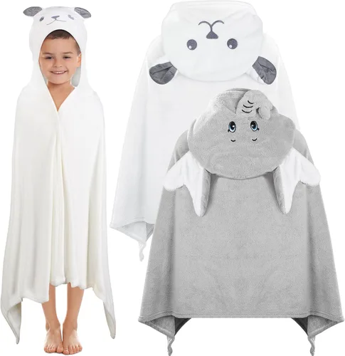 Preboun 2 toallas de baño con capucha para niños pequeños de 27.5 x 55 pulgadas, toalla grande con capucha para niños de 3 a 10 años, bata de baño