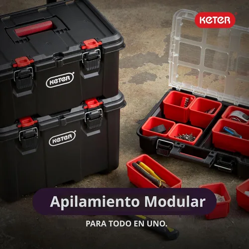 Miniatura 5 de Keter Stack-n-Roll Organizador Modular de Herramientas para Almacenamiento en Garaje y Bricolaje, Sistema de Caja de Herramientas Rodante de Resina