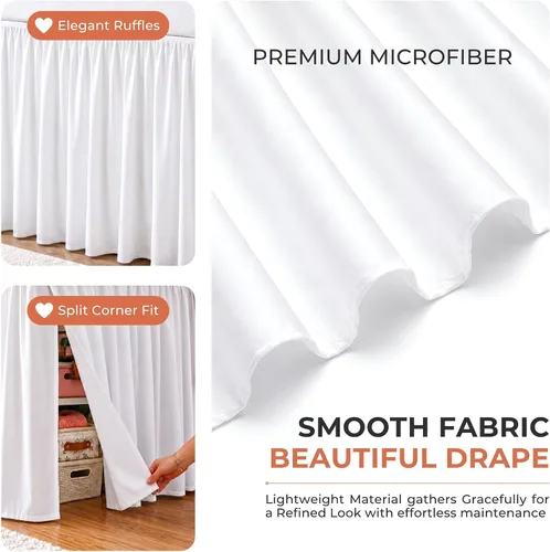 Miniatura 7 de Twin XL 28" Drop Extra Long BedSkirt, Premium Brushed Microfiber Tailored Drop, Put On Elastic Wrap Around Long Dust Ruffle, Split Corner, Bedroom
