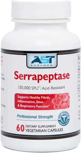 AST Enzymes Serrapeptase 130,000 SPU - 60 cápsulas vegetarianas - Enzimas sistémicas naturales premium - Serrapeptasa resistente a los ácidos