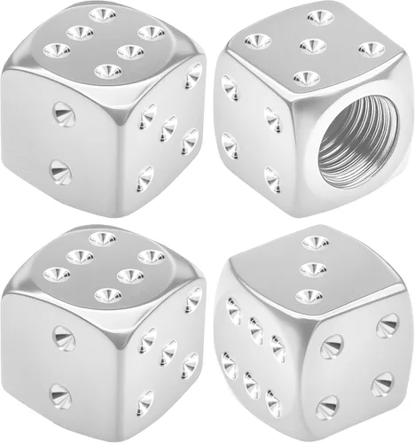 Miniatura 8 de 4 tapas de vástago de válvula de neumático estilo dado, tapas de neumáticos de automóvil, cubiertas de válvula de rueda de aleación de aluminio