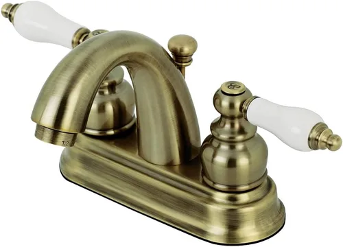 Kingston Brass KB5613PL Restoration Grifo de baño centerset de 4 pulgadas, latón antiguo