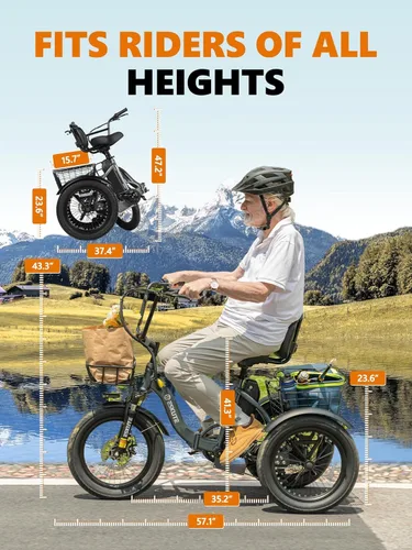 Miniatura 7 de Bicicleta eléctrica para adultos, triciclo de 1200 W de potencia máxima y batería extraíble de 499.2 Wh, neumáticos gruesos de 18x3.0, bicicleta