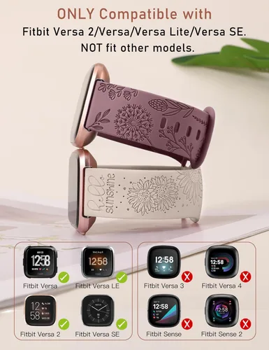 Miniatura 2 de Minyee Paquete de 2 correas con grabado floral compatibles con Fitbit Versa 2/Fitbit Versa/Versa Lite para mujeres, linda correa deportiva de Humo