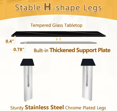 Miniatura 6 de Moderno juego de mesa de comedor para 6, 7 piezas, mesa rectangular de mármol sintético de 71 pulgadas con base de acero inoxidable plateado