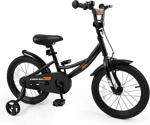 Miniatura 23 de BABY JOY Bicicleta para niños, bicicleta deportiva de 12 a 18 pulgadas con ruedas de entrenamiento extraíbles, asiento y manubrio ajustables, freno