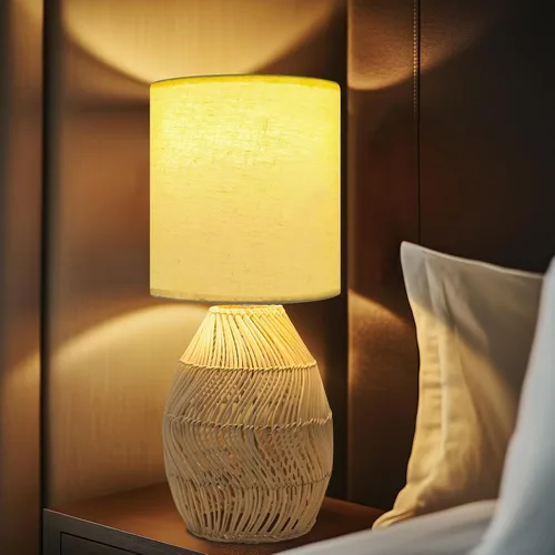 Miniatura 6 de Lámpara de mesita de noche estilo Boho de ratán - Lámpara tejida de bambú hecha a mano con 3 temperaturas de color para mesita de noche y sala