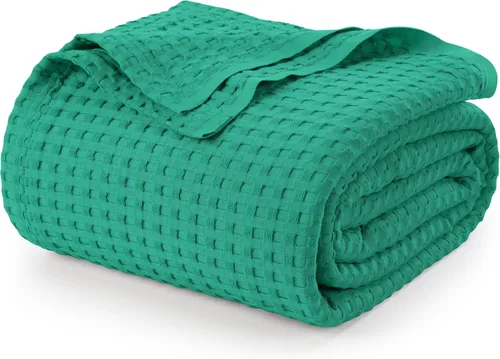 Miniatura 18 de Utopia Bedding Manta de punto gofre de 100 % algodón, tamaño grande para cama, ligera, transpirable, suave y acogedora, regalos para mujeres Blanco