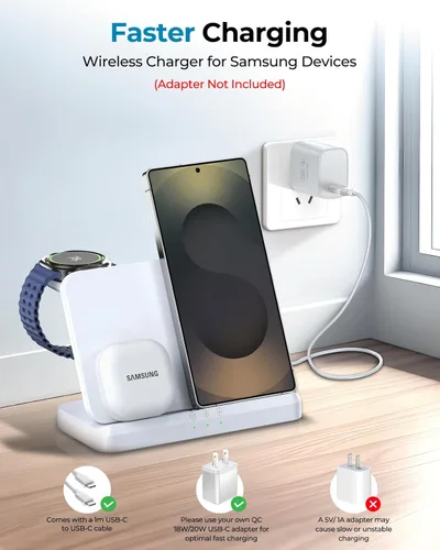 Miniatura 7 de EGV Cargador inalámbrico para Samsung - Estación de carga inalámbrica 3 en 1 para Galaxy S25 Ultra S24 S23, Z Fold Flip 7/6, cargador de reloj