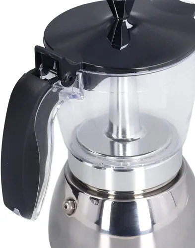 Miniatura 5 de Cafetera de acero inoxidable de 6 tazas con tapa de ABS transparente, cafetera duradera para uso doméstico y exterior