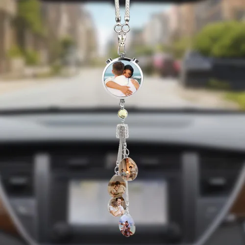 Miniatura 7 de Accesorios de coche colgantes de cristal con foto personalizada para mujeres y hombres, imágenes personalizadas para espejo retrovisor del Style 9