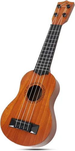 Raimy Guitarra ukelele de 17 pulgadas para niños, 4 cuerdas, mini guitarra para niños, instrumentos musicales, juguetes educativos con púas para
