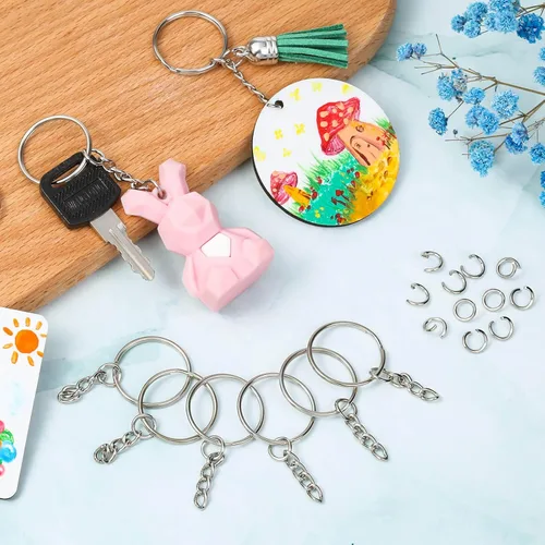 Miniatura 8 de Paxcoo 50 llaveros con cadena y 50 anillos de salto, kit de anillos de llavero a granel para fabricación de llaveros, suministros para manualidades