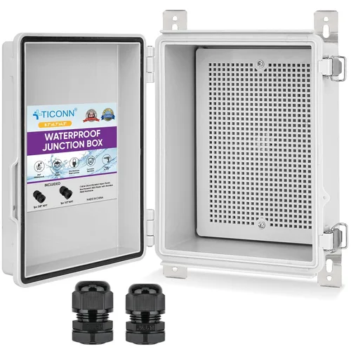 Miniatura 18 de TICONN - Caja de conexiones eléctricas impermeable IP67 con carcasa de plástico ABS con tapa con bisagras con placa de montaje, soportes de pared
