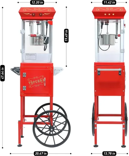 Miniatura 3 de Máquina para hacer palomitas de maíz, carrito profesional con hervidor de 6 onzas para hasta 25 tazas, máquina comercial vintage de acero Rojo
