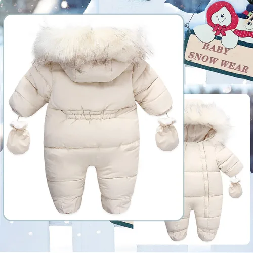 Miniatura 2 de Traje de nieve de forro polar para bebé, abrigo de invierno con capucha y guantes