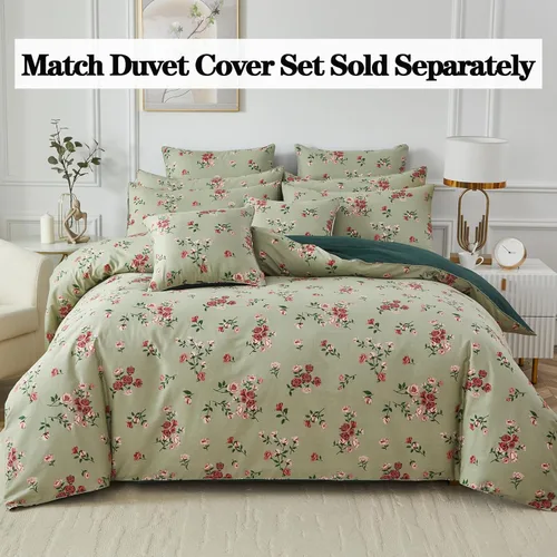 Miniatura 5 de FADFAY Juego de sábanas de cama tamaño King 100% algodón, color verde salvia, patrón floral de rosas rojas de campo francés, ropa de cama de lujo