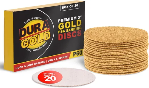Miniatura 20 de Dura-Gold - Premium - Discos de lijado de gancho y bucle dorados de grano 180 de 3 pulgadas para lijadoras DA - Caja de 30 discos de acabado