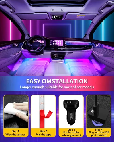 Miniatura 3 de YM E-Bright Tiras de luces LED RGB para automóvil con control de aplicación, mando a distancia inteligente, interior de neón debajo del salpicadero