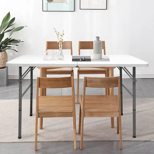 Miniatura 2 de Mesa plegable de 4 pies, mesas portátiles de plástico para comedor, fiestas, tarjetas, picnic, camping, granito, blanco