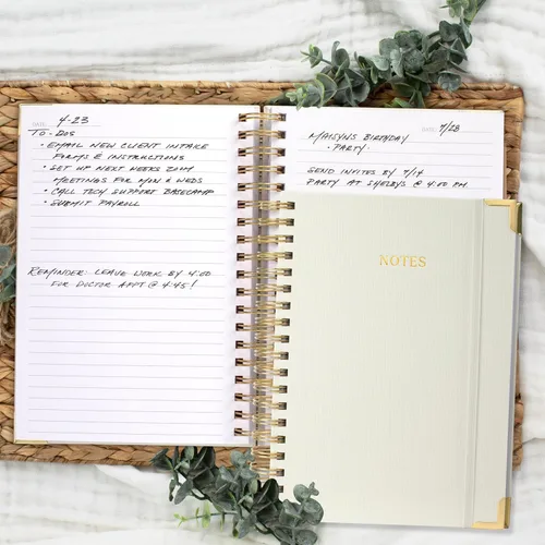 Miniatura 2 de Cuaderno en Espiral Grueso con Portada de Lino Moderno para Mujeres en Formato B5 - Cuaderno de Notas Rayado para la Universidad con 300 Páginas