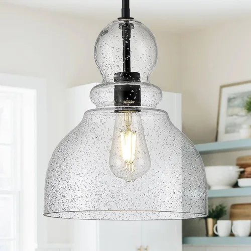 Miniatura 11 de Lámpara colgante de níquel cepillado para isla de cocina de cristal martillado, lámpara colgante de isla de 10 pulgadas, modernas luces colgantes