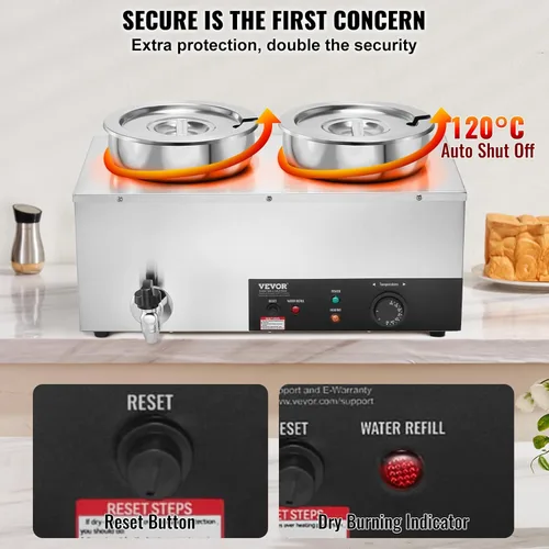 Miniatura 4 de VEVOR Calentador de Sopa Eléctrico, Olla Redonda Doble de Acero Inoxidable de 7.4QT Temperatura Ajustable 86~185°F, Bain Marie Comercial de 1200W