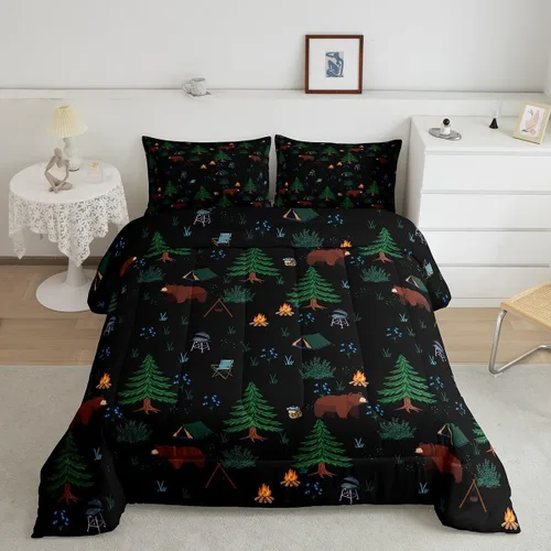 Miniatura 2 de Erosebridal Juego de edredón de pesca tamaño individual para hombres, juego de ropa de cama de peces de lubina para pescadores, niños de caza