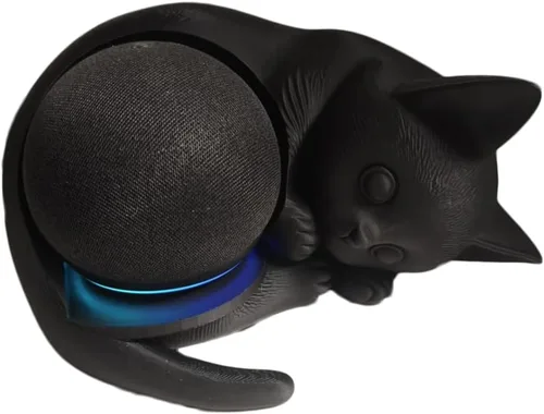 Miniatura 7 de Soporte impreso en 3D con forma de gato para Echo Dot 5ª generación, organizador de escritorio negro PLA+ compatible con Echo Dot 5, bonita